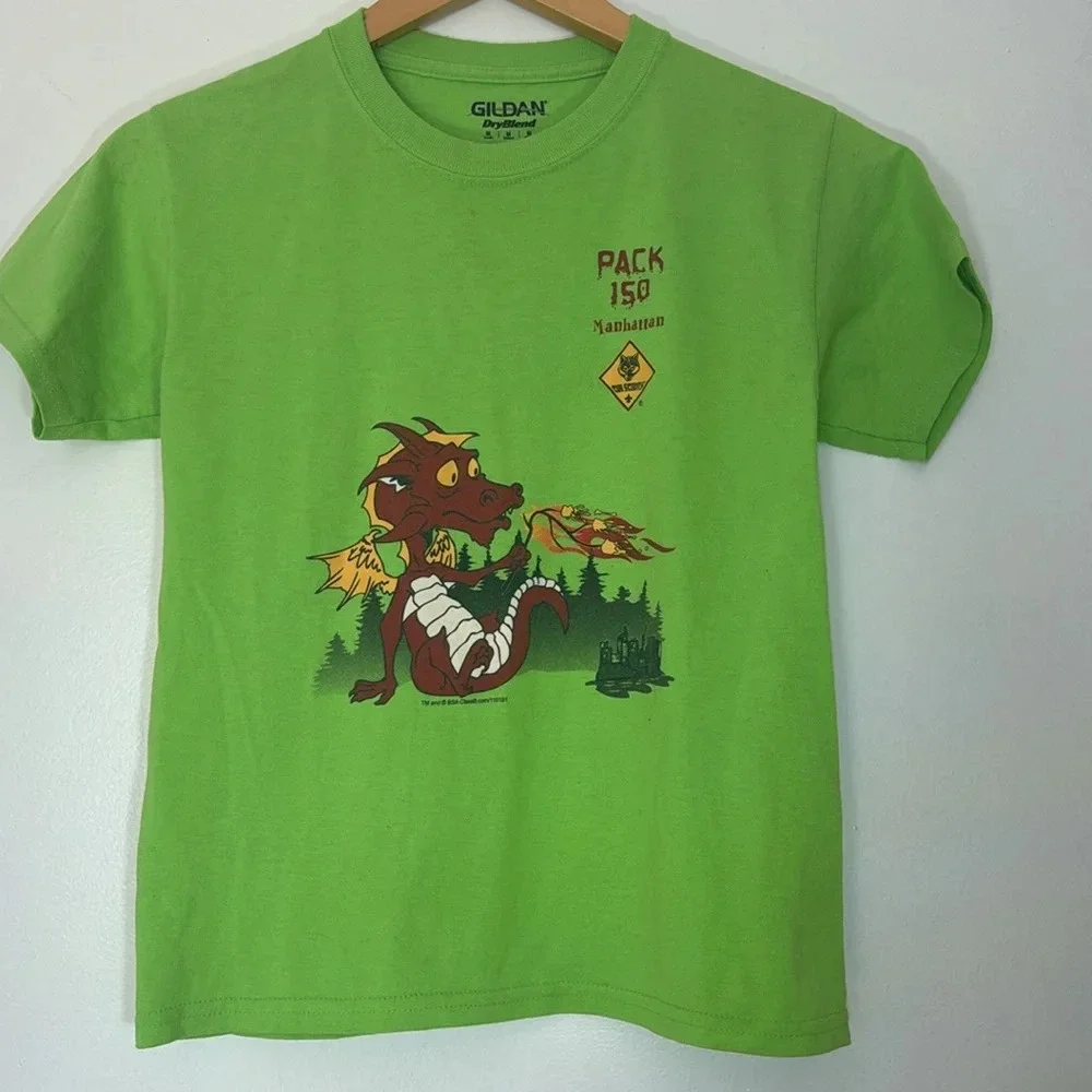 Gildan Green dragon Desing Kids T shirt size M‎ infants Boy Scout shirt